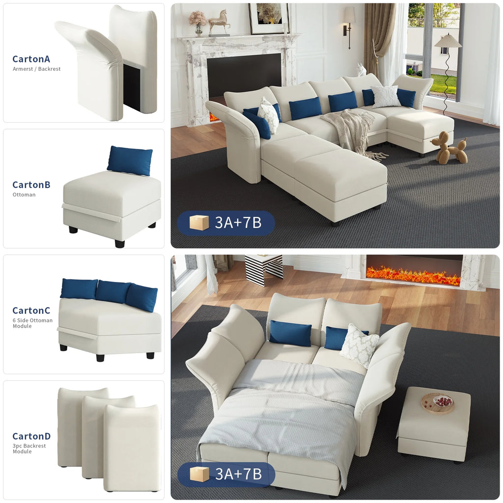 6-Seater Velvet U Shaped Modular Sectional Sofa with Storage Chaise Q895755