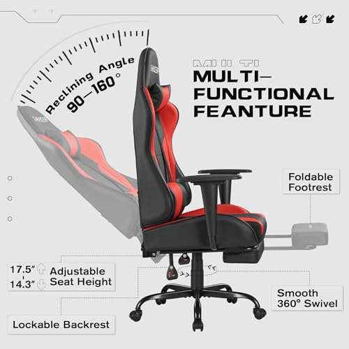 Black Gaming Chair with Footrest and Massage Lumbar Support B1801