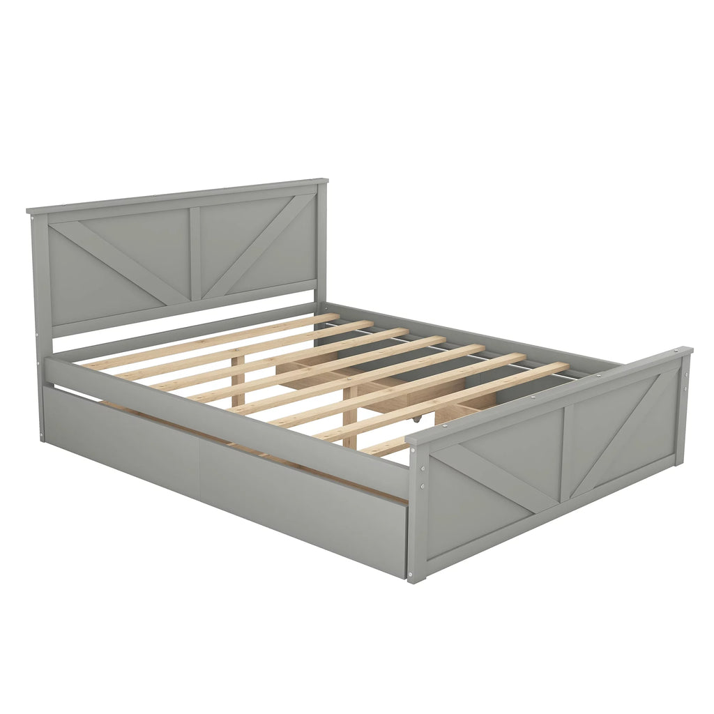 Wood Queen Bed Frame with 4 Storage Drawers V7890