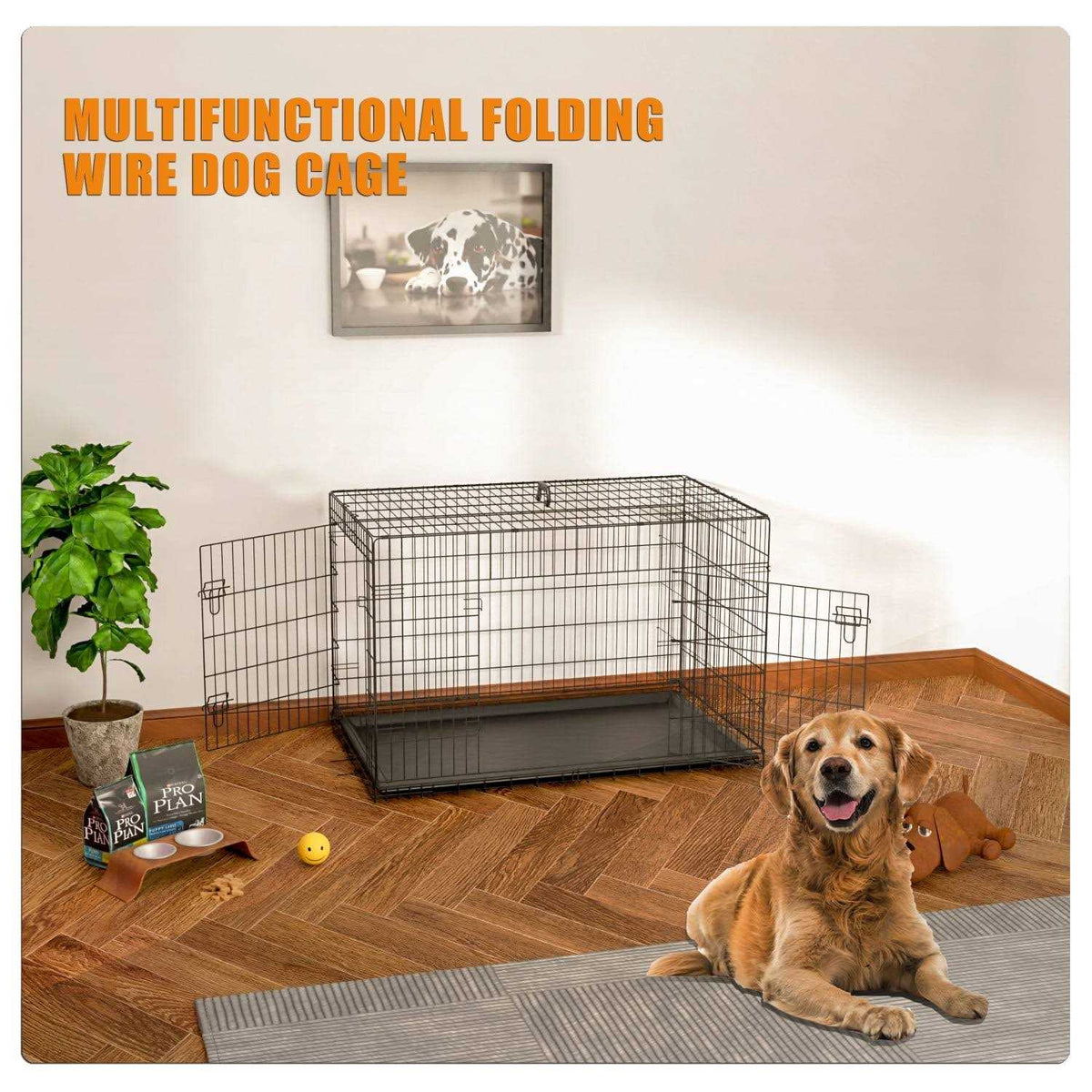 42 Inch Double-Door Folding Dog Crate with Divider Panel T863563