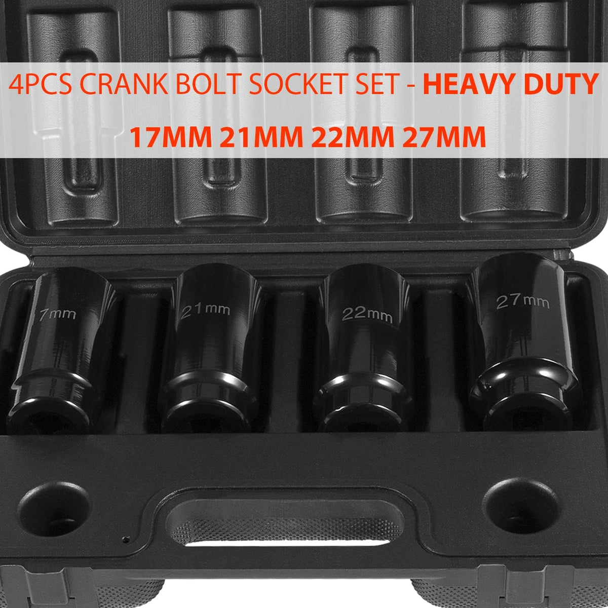 4pcs 1/2 Inch Drive Deep Impact Socket Set 17mm 21mm 22mm 27mm with Storage Case R740