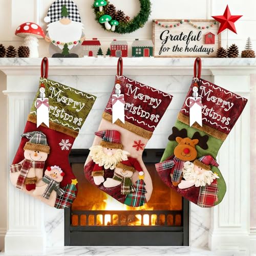 3 Pack Christmas Stockings with Santa Snowman Reindeer Design G78422
