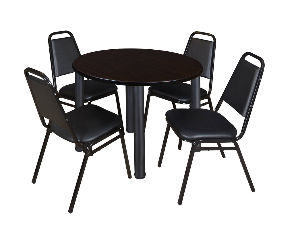 48x22 Round Breakroom Table with 4 Stack Chairs C738