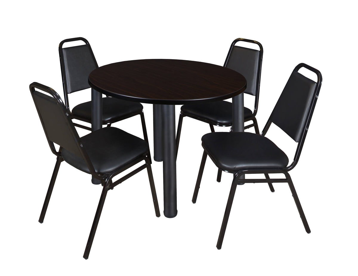 48x22 Round Breakroom Table with 4 Stack Chairs C738