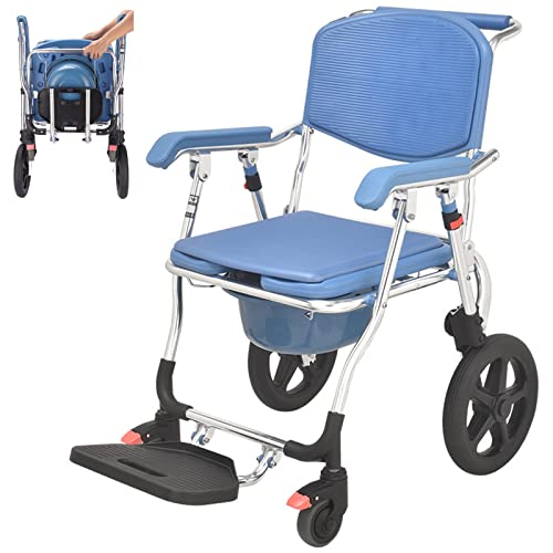 Blue 3 in 1 Folding Shower Wheelchair Bedside Commode with Pail T693