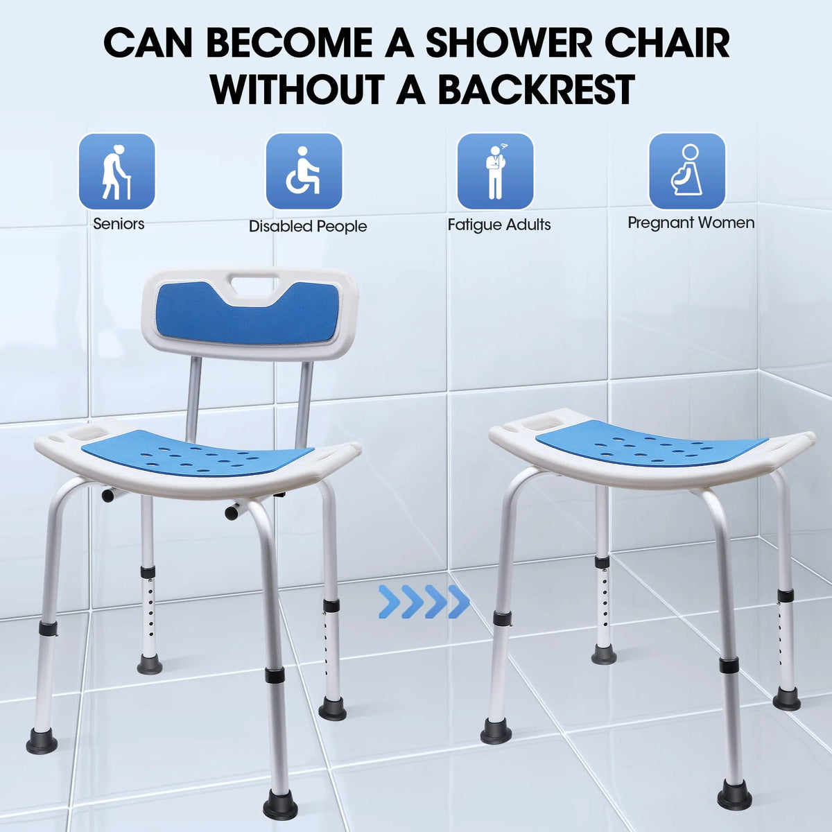 Bath and Shower Chair with Back and Padded Armrests, Height Adjustable L23416