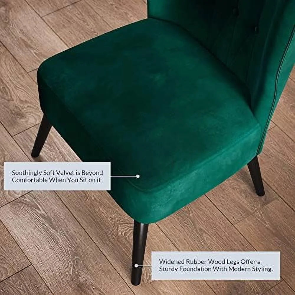 Green Velvet Upholstered Accent Chair with Wood Legs W2300
