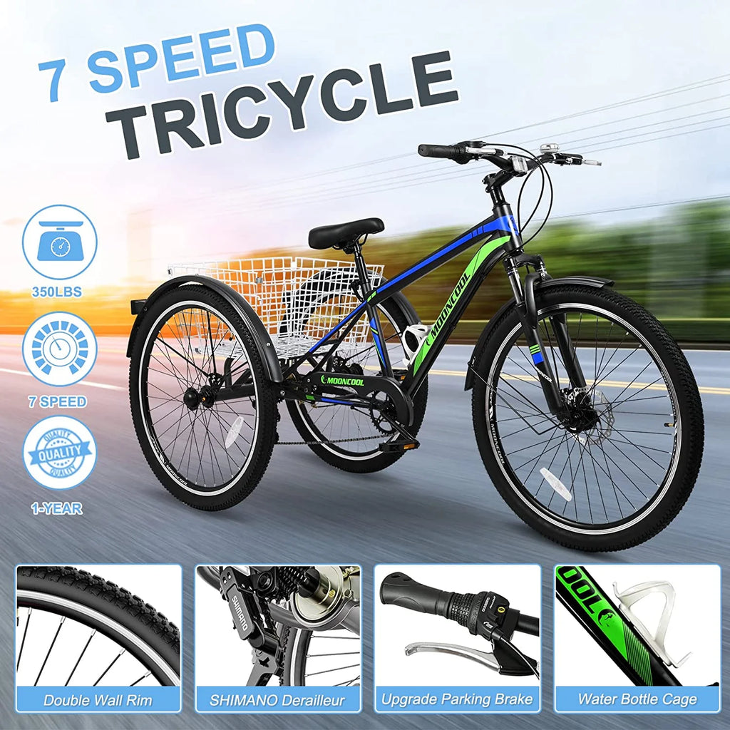 24/26/27.5 Inch 7 Speed Adult Mountain Tricycle with Large Basket X219