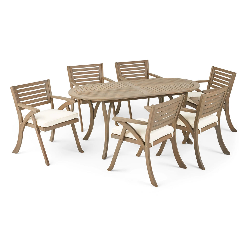 Acacia Wood 7 Piece Dining Set with Cushion V1774