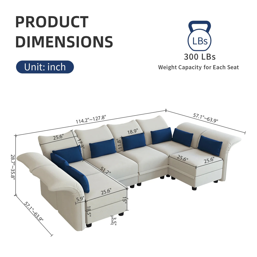 6-Seater Velvet U Shaped Modular Sectional Sofa with Storage Chaise Q895755