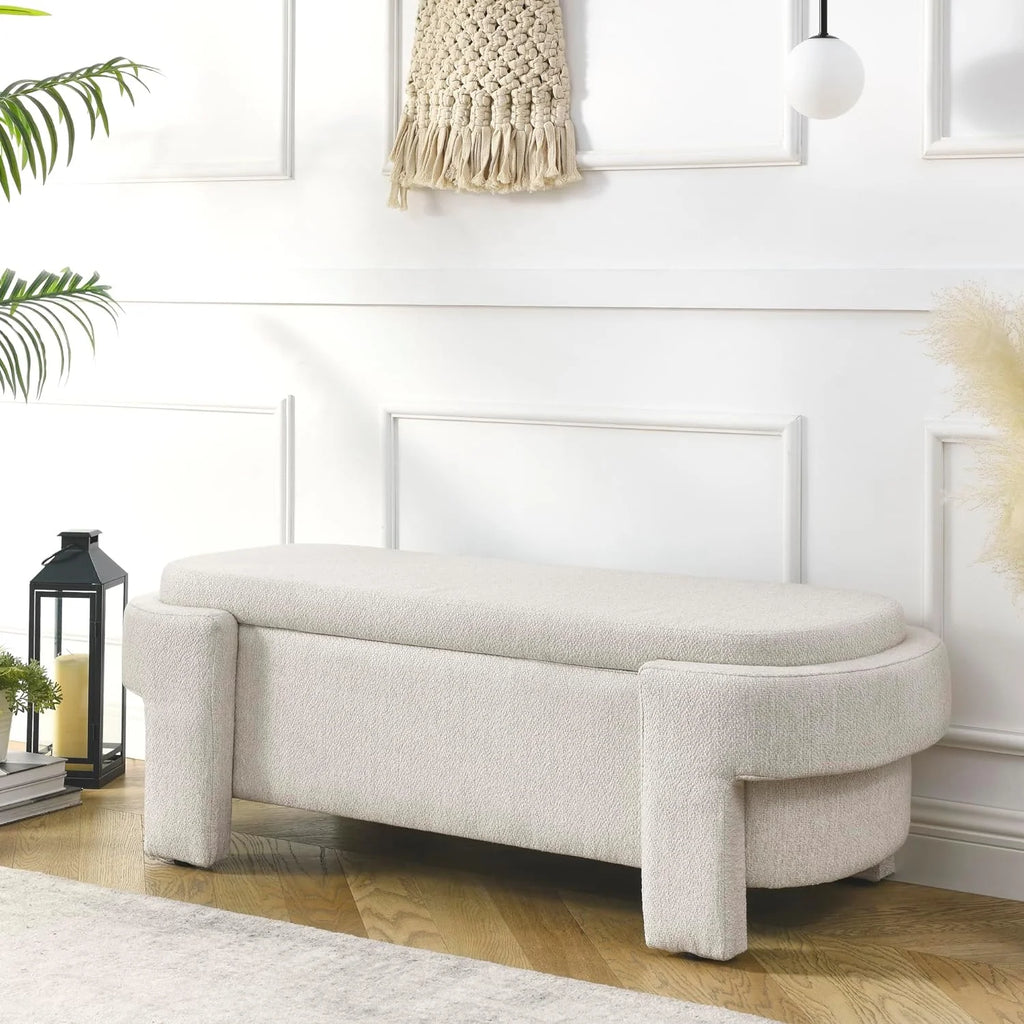 51.5" Oval Linen Fabric Upholstered Storage Bench C27857