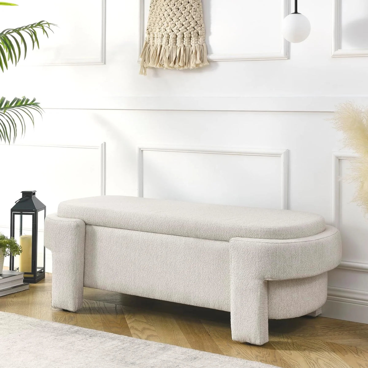 51.5" Oval Linen Fabric Upholstered Storage Bench C27857