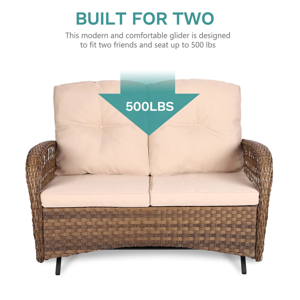 Outdoor Wicker Patio Glider Set with Glass-Top Coffee Table D505770