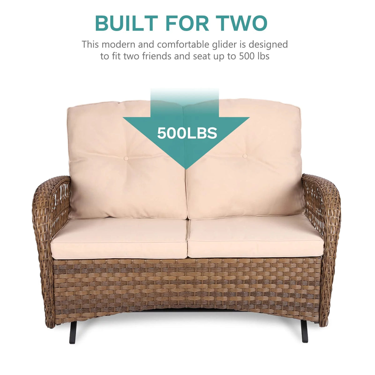 Outdoor Wicker Patio Glider Set with Glass-Top Coffee Table D505770