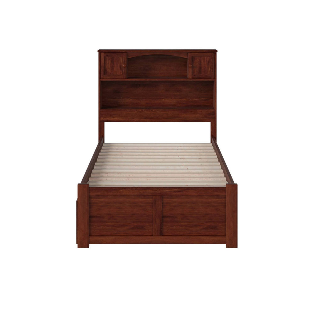 Twin Flat Panel Foot Board with 2 Bed Drawers Antique Walnut P267