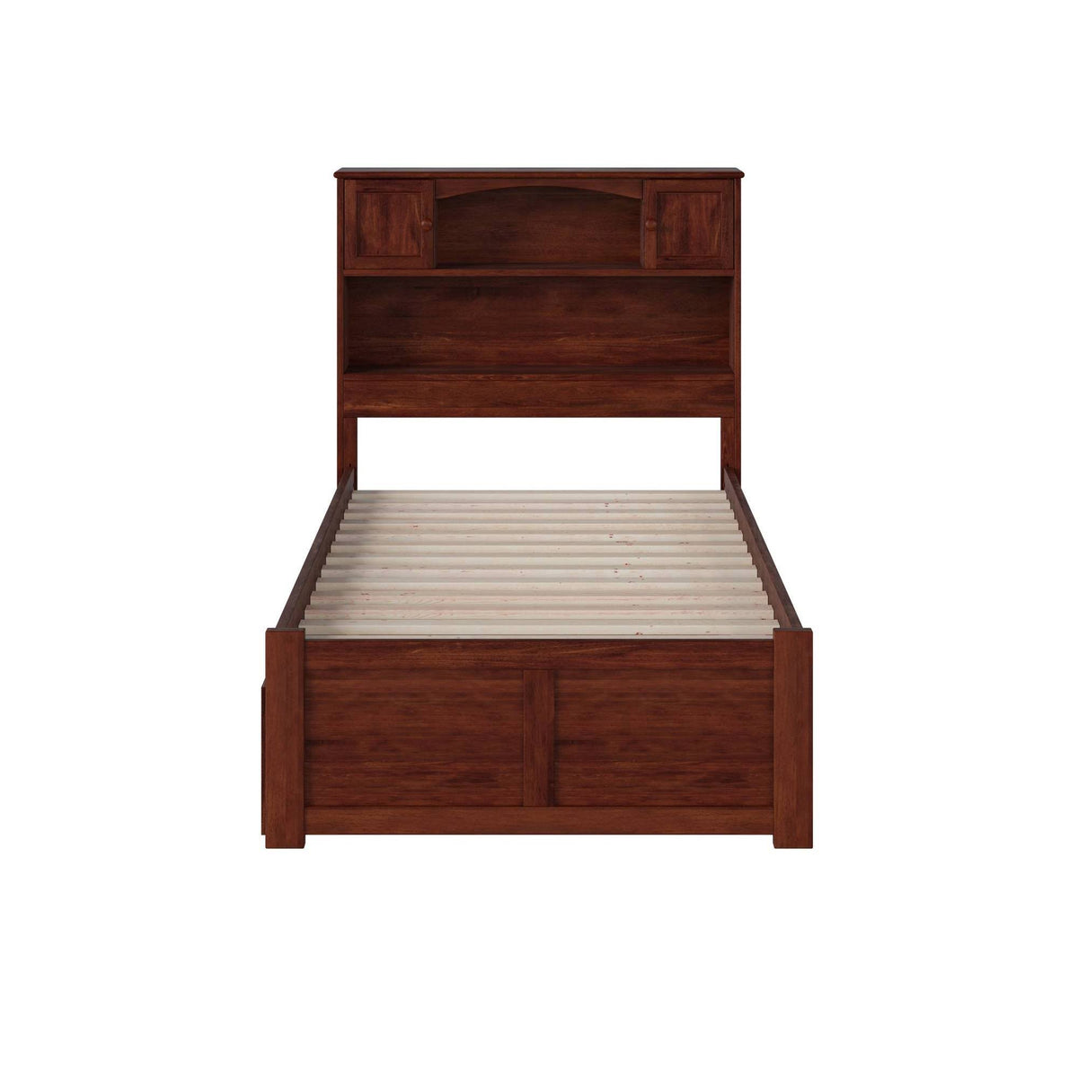 Twin Flat Panel Foot Board with 2 Bed Drawers Antique Walnut P267