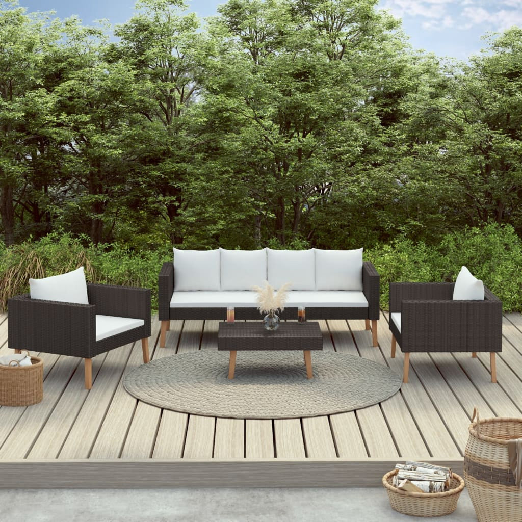 4 Piece Poly Rattan Outdoor Sectional Sofa Set with Coffee Table X392473