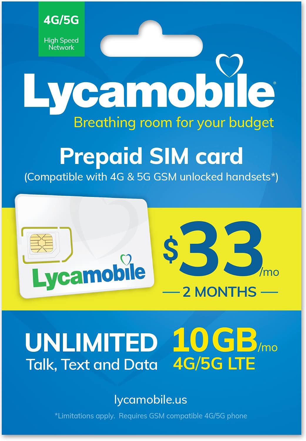 $33 Plan 10 GB 5g & 4g LTE Prepaid 60 Day SIM Card Pack of 2 T79939