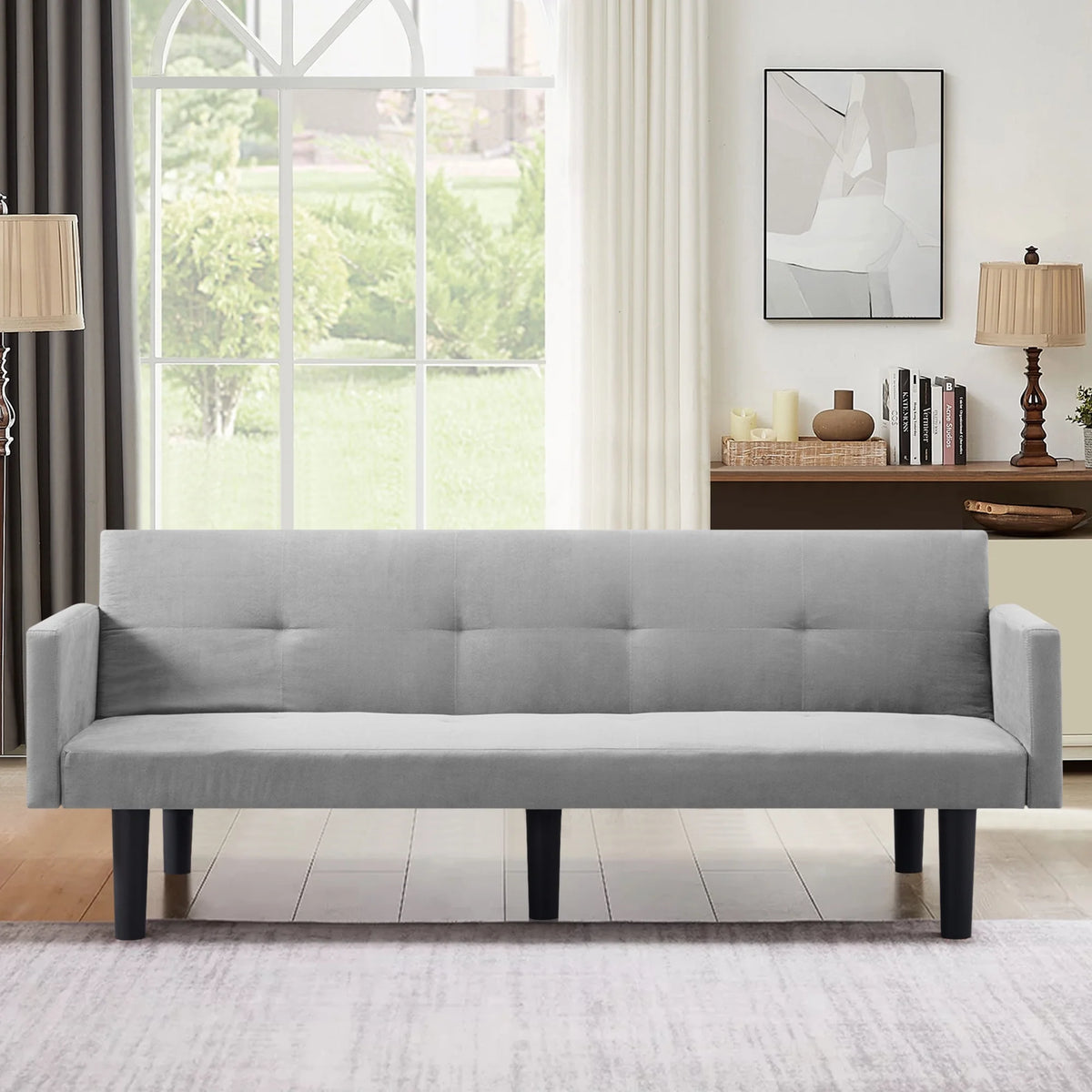 Blue Faux Suede Futon Sofa Bed K93258