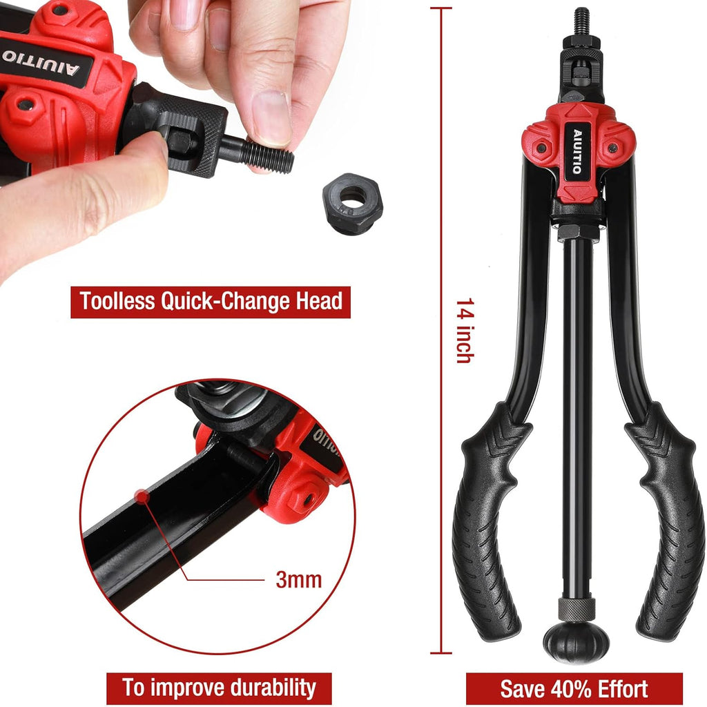 14'' Rivet Nut Tool Set Kit with 13PCS Metric & Inch Mandrels, 130PCS Rivet Nuts, Plastic Case F782