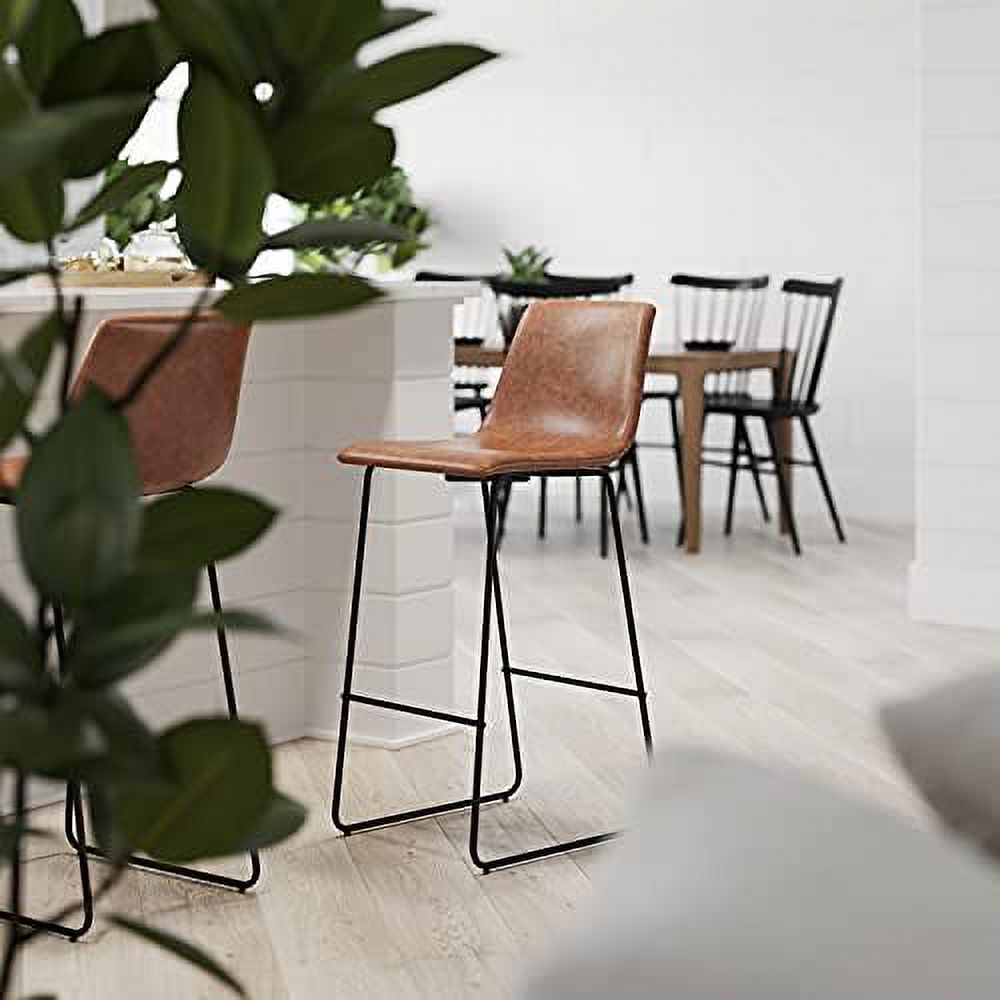 Light Brown Faux Leather Bucket Seat Stools J8516