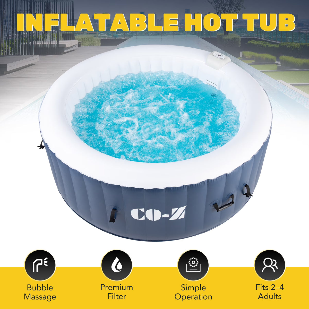 Blue PVC Inflatable Spa Tub with Heater & 120 Massaging Jets H670