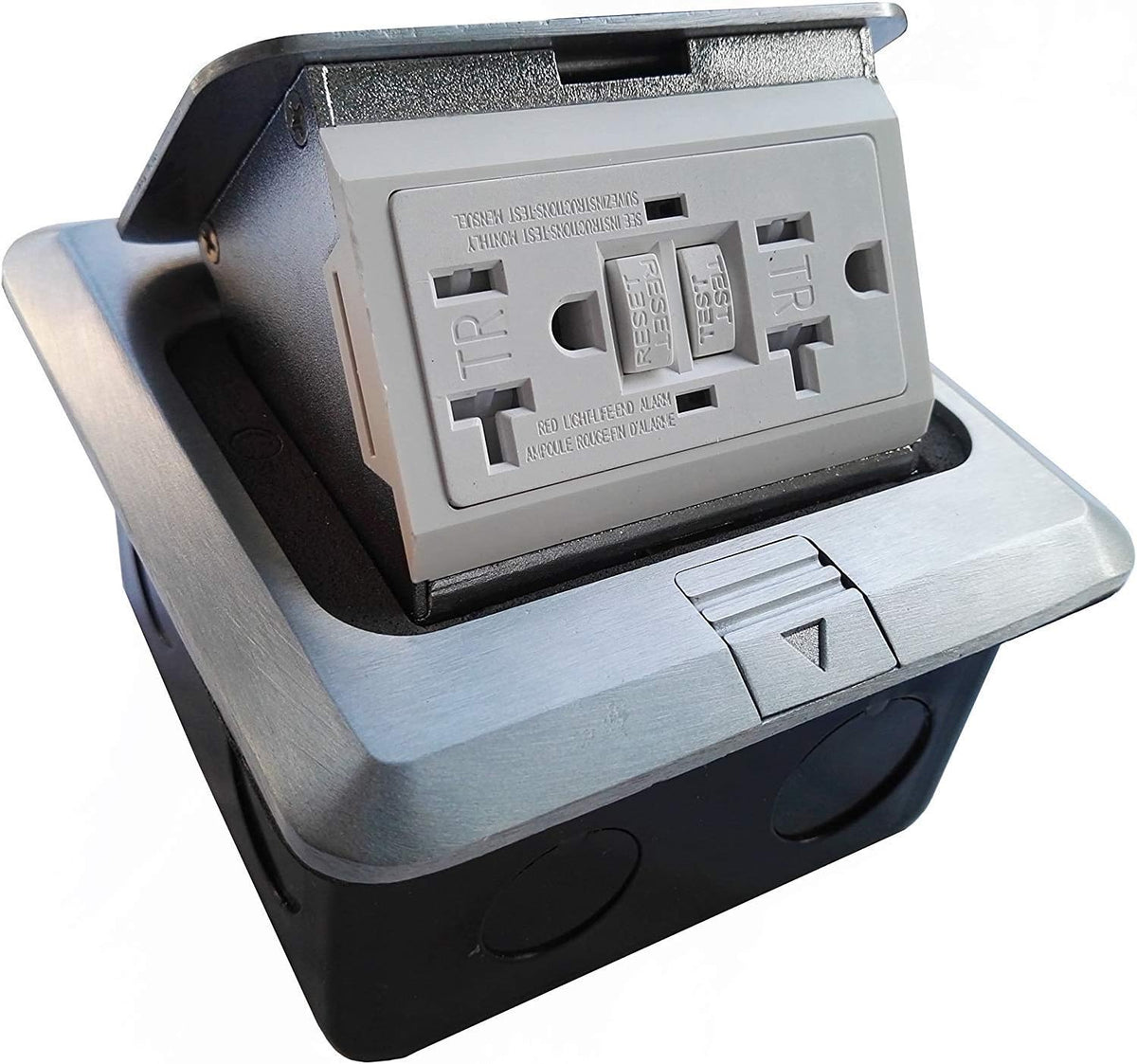 Pop Up Floor Outlet Covers Box, 20A Duplex Receptacle, Aluminum alloy, Silver Pack of 2 F2171