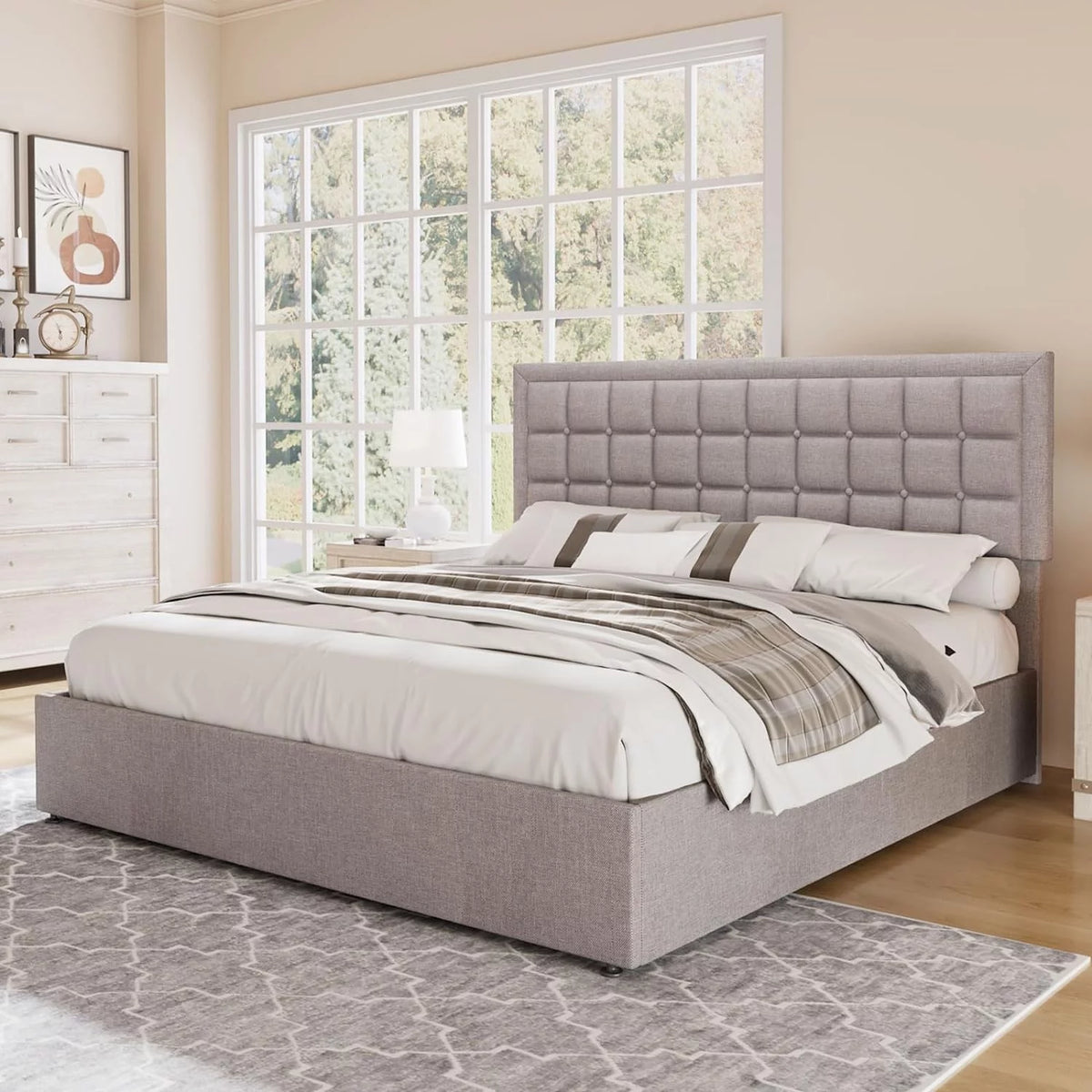 King Size Lift Up Storage Upholstered Platform Bed Frame P180