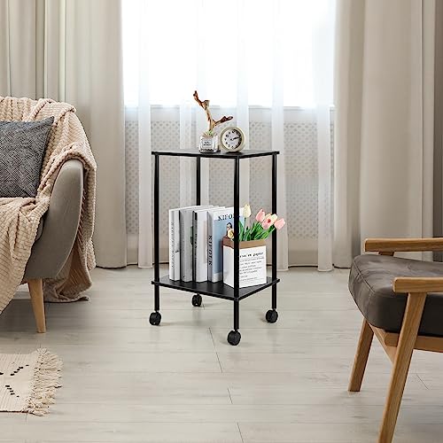 Black 2-Tier End Table Set of 2 with Wheels Z49349