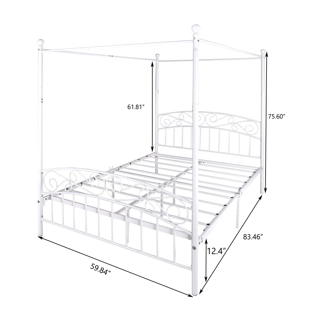 Queen Size Black Metal Canopy Bed Frame with Headboard C8429