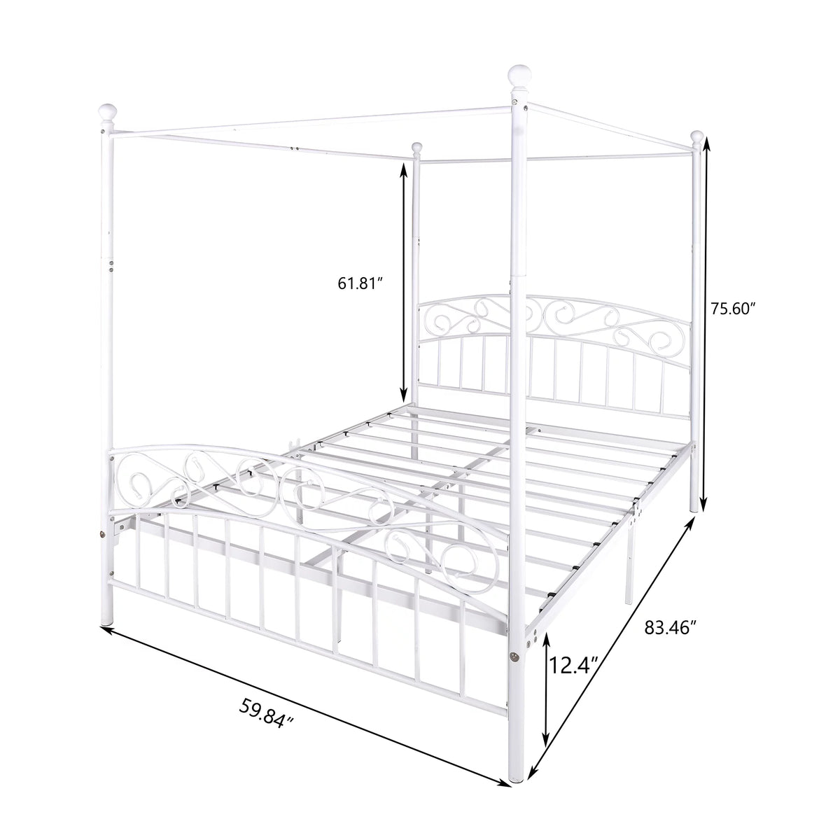 Queen Size Black Metal Canopy Bed Frame with Headboard C8429