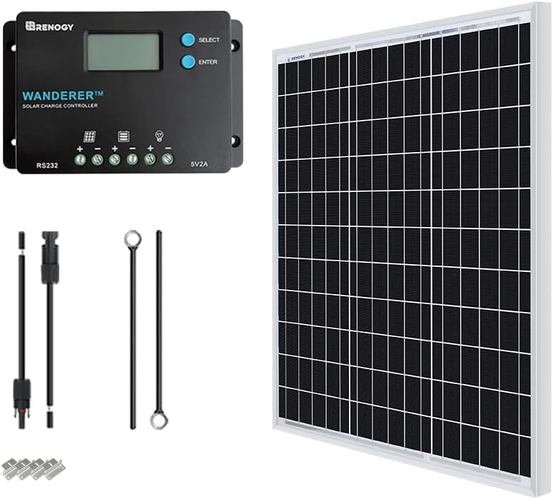 50W Monocrystalline 12V Solar Panel Kit with 10A PWM LCD Charge Controller and USB Ports E456703