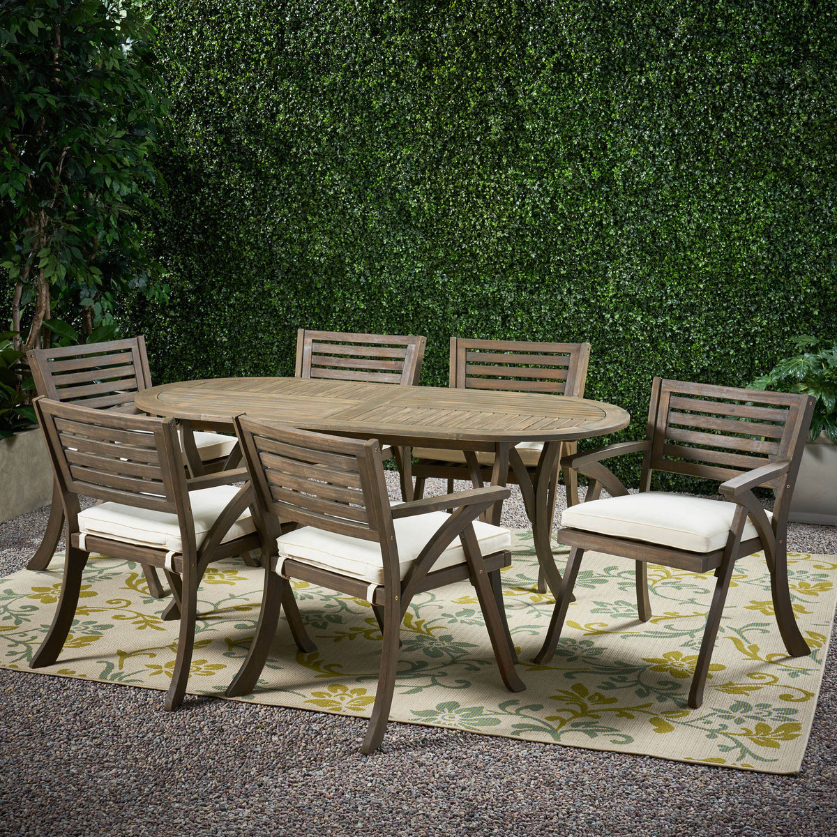 Acacia Wood 7 Piece Dining Set with Cushion V1774