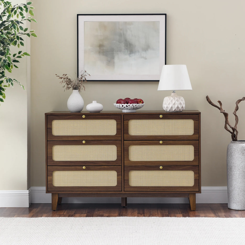 Antique Wooden 6-Drawer Dresser Storage Cabinet E175