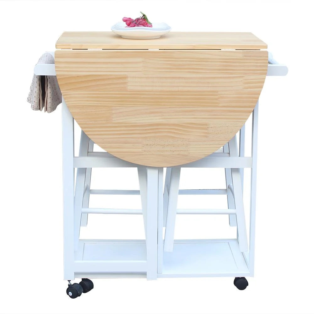 Folding Kitchen Cart Island Trolley with 2 Stools M59064