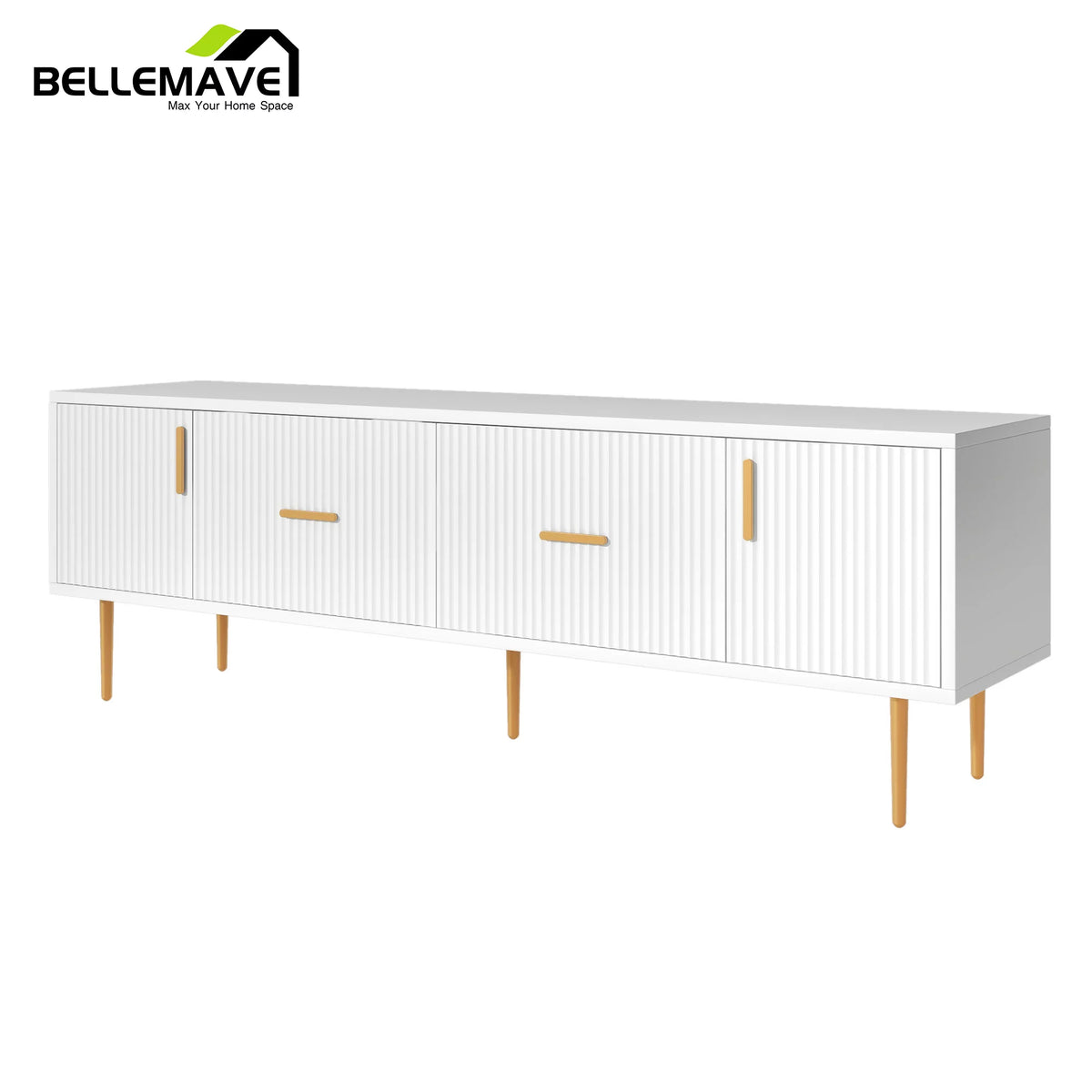 White Wood TV Stand with 2 Drawers and Cabinets U4820