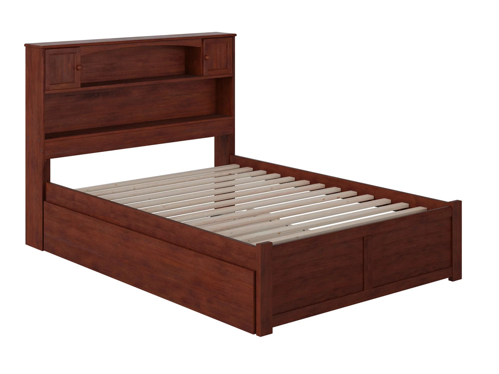 Full Solid Wood Platform Bed with Footboard & Trundle in Walnut D377248