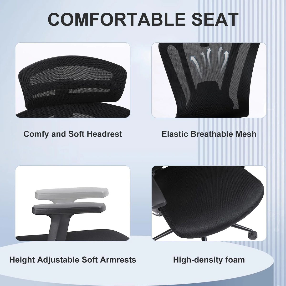 Black Mesh Ergonomic High Back Office Chair with Lumbar Support J7342
