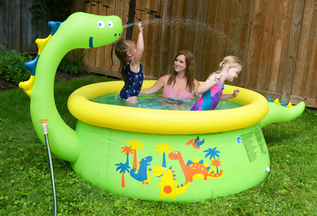 Green Round Inflatable Dinosaur Kiddie Pool with Spray Feature B9984