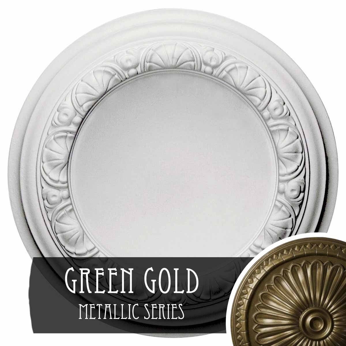 12 1/2 inch x 1 1/2 inch Hand-Painted Green Gold Ceiling Medallion F22035