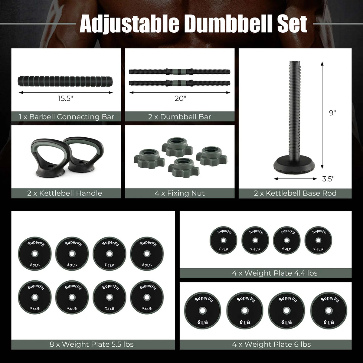 4 in 1 Adjustable Dumbbell Set 92lbs Z21776