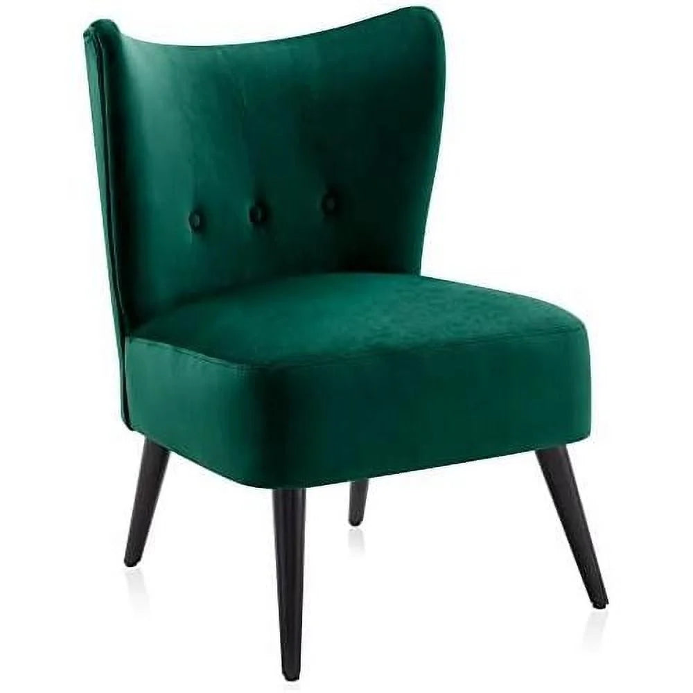 Green Velvet Upholstered Accent Chair with Wood Legs W2300