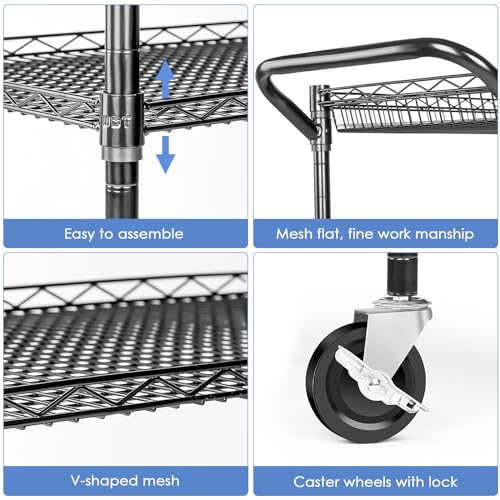 3 Tier Wire Rolling Utility Cart with Wheels and Handle Bar D93878