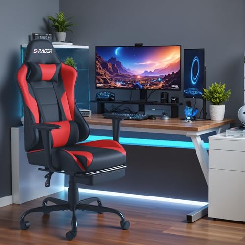 Black Gaming Chair with Footrest and Massage Lumbar Support B1801