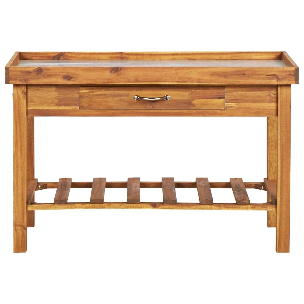 Garden Work Bench with Zinc Top Solid Acacia Wood R675048