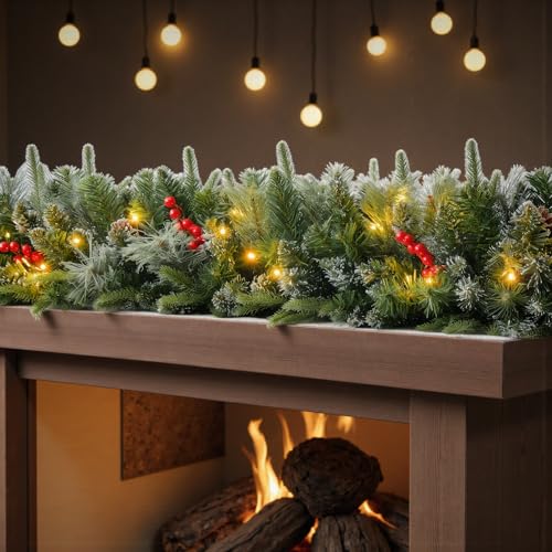9FT Pre-Lit Artificial Christmas Garland with Dual Color LED Lights I259740