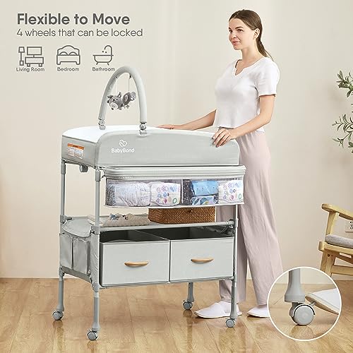Grey Foldable Baby Changing Table with 2 Storage Baskets W920186