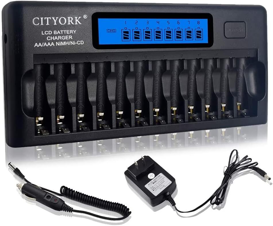12 Slot LCD Smart Rechargeable Battery Charger for AA AAA NiMH NiCD I68789