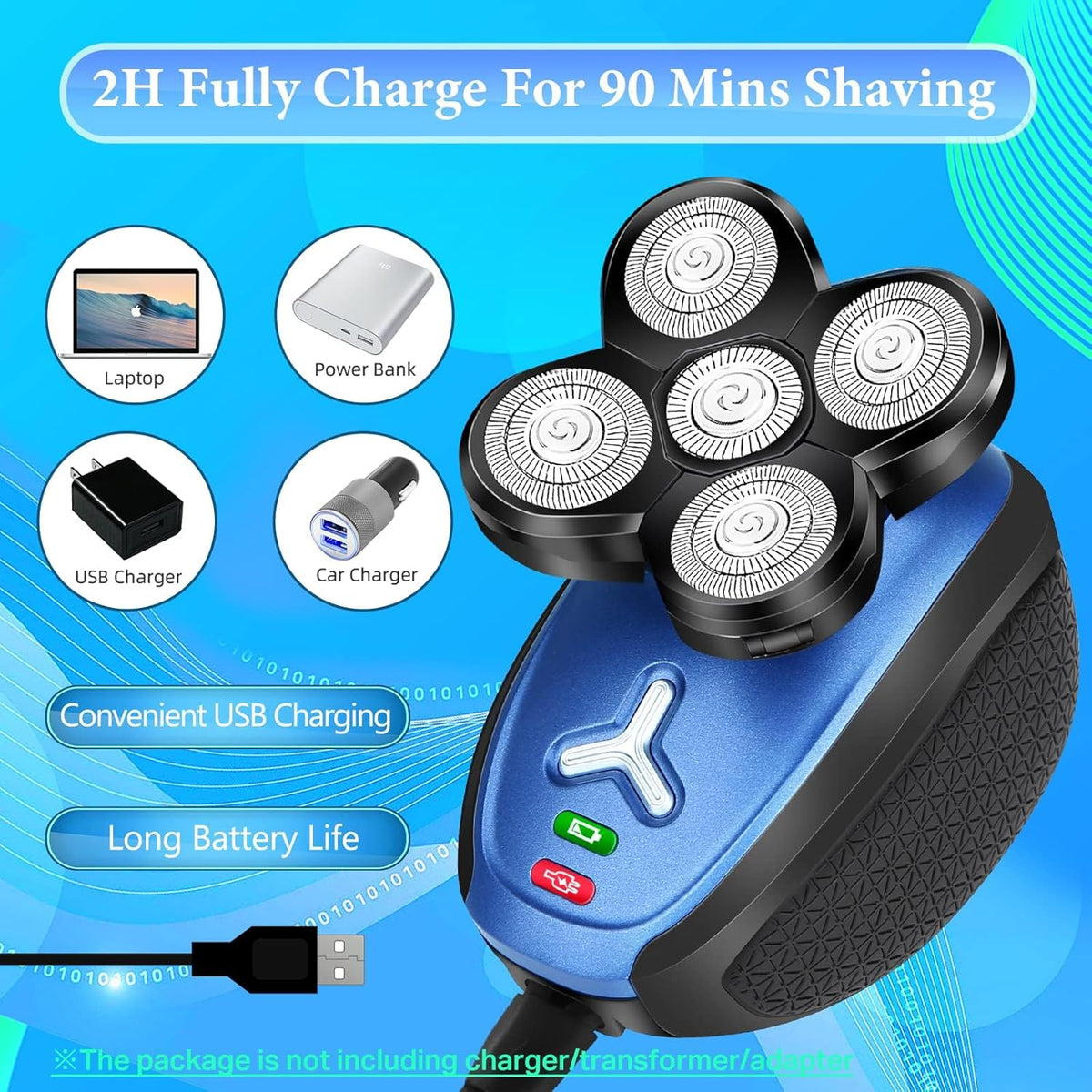 5 in 1 Cordless Waterproof Electric Rotary Head Shaver F925