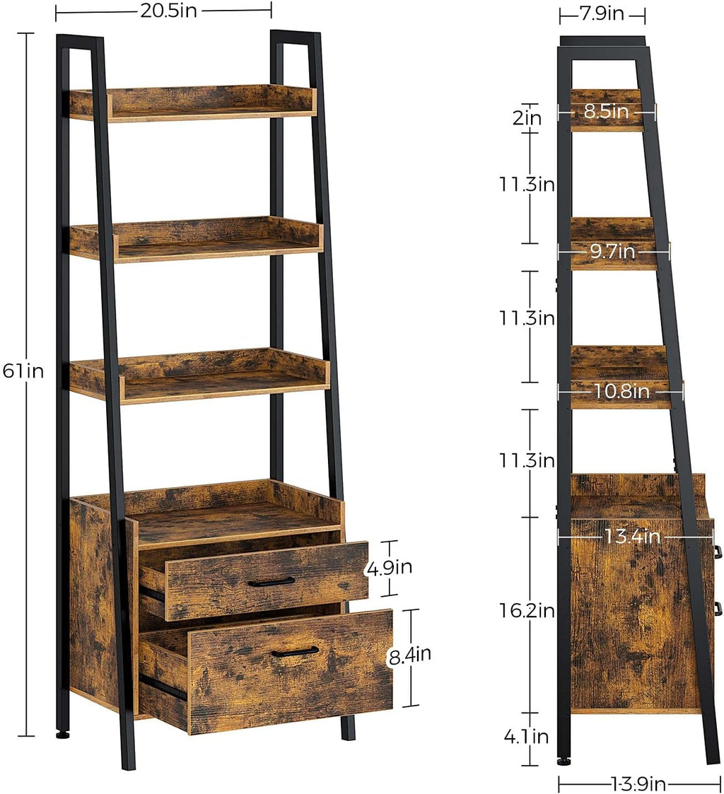 4 Tier Wood Ladder Shelf with 2 Drawers M2335
